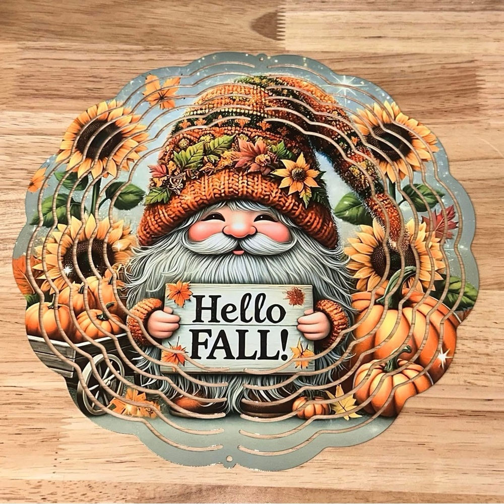 Hello Fall Gnome handmade 10” WIND SPINNER